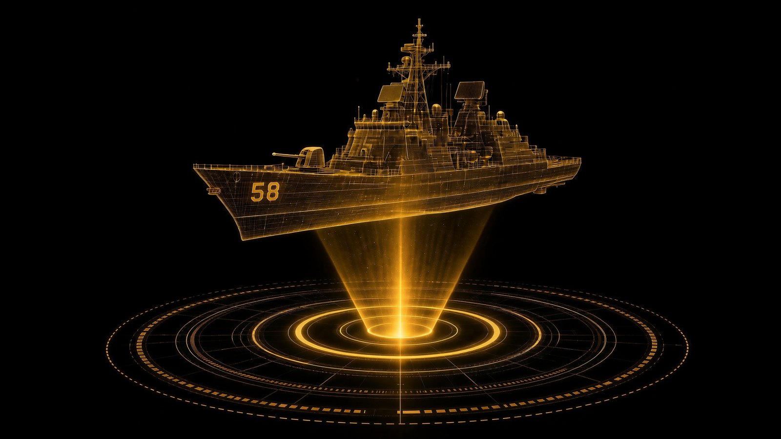 Holographic projection of USS Philippine Sea (CG-58)